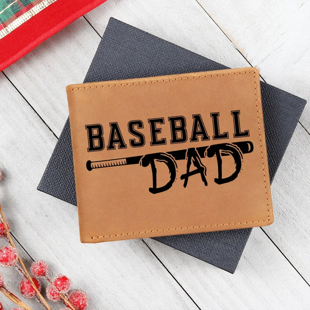 Baseball Dad Leather Wallet – Full Grain Cowhide Bifold – Gift for Sports-Loving Father, Coach, or Grandpa