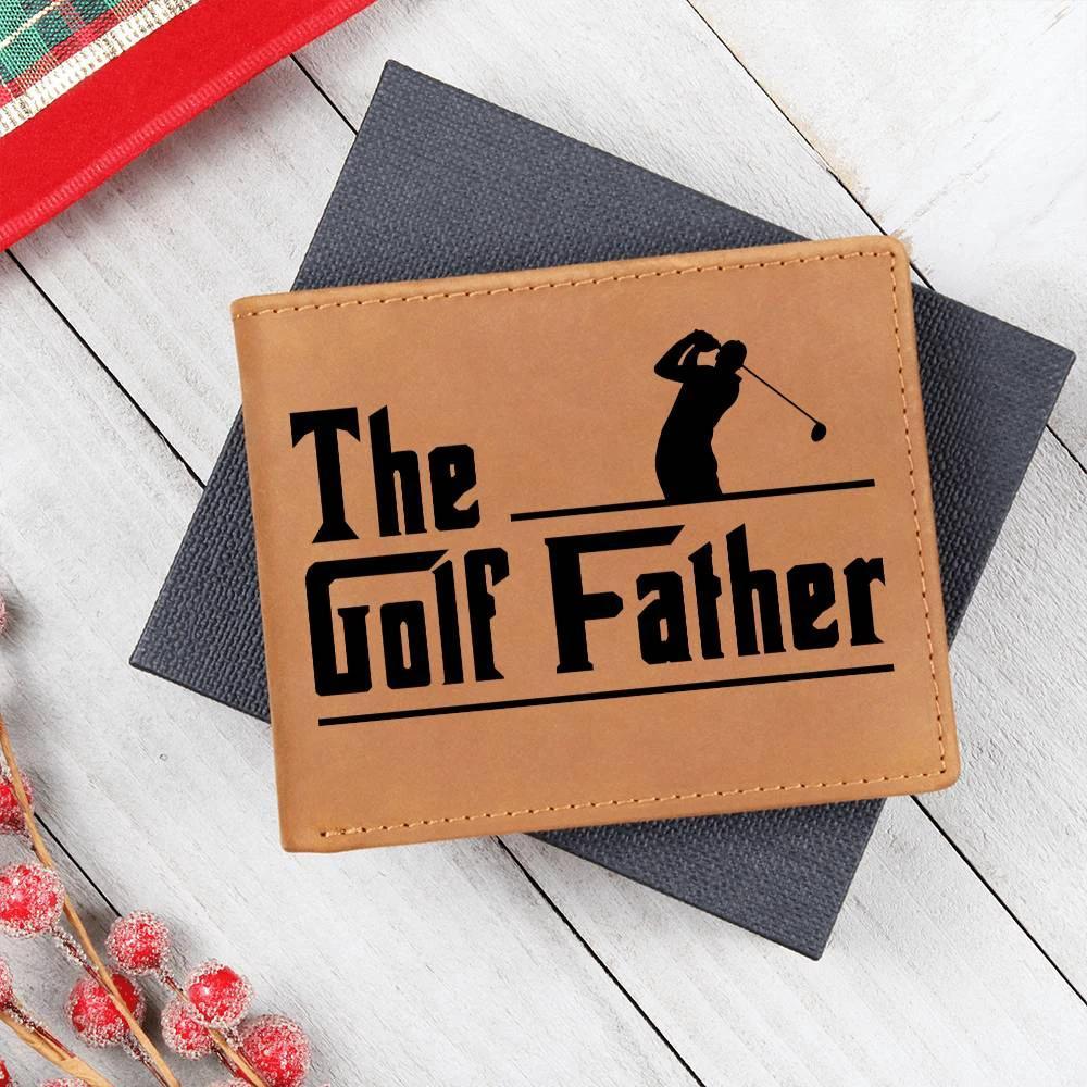 The Golf Father Leather Wallet – Full Grain Cowhide Bifold – Funny Golf Gift for Dad, Grandpa, or Husband