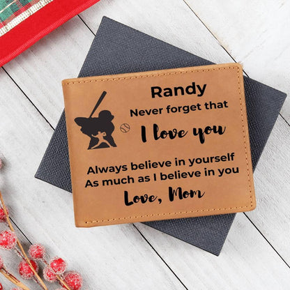 Baseball Custom Printed Believe in Yourself Cowhide Leather Men's Wallet - Mallard Moon Gift Shop