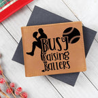 Busy Raising Ballers Leather Wallet – Full Grain Cowhide Bifold – Baseball Gift for Sports-Loving Dads