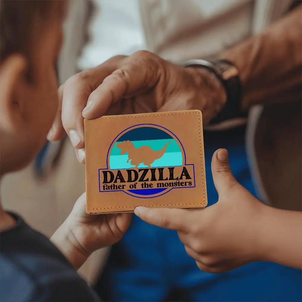 Dadzilla Leather Wallet Funny Dad Gift T Rex Dinosaur Wallet Father of Monsters Bifold Wallet Unique Fathers Day Gift for Him
