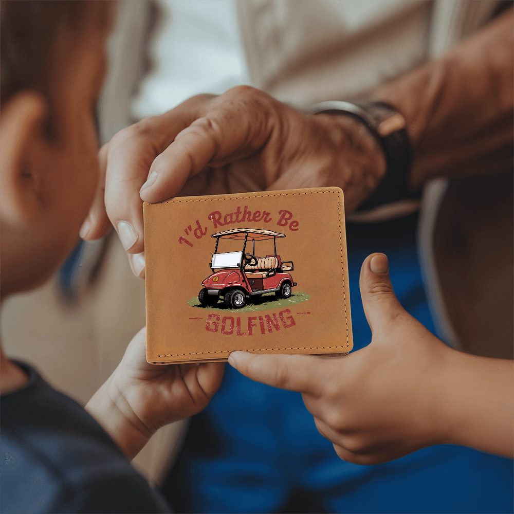 I'd Rather Be Golfing Leather Wallet – Funny Full Grain Cowhide Bifold – Golf Cart Design Gift for Dad or Grandpa - Mallard Moon Gift Shop