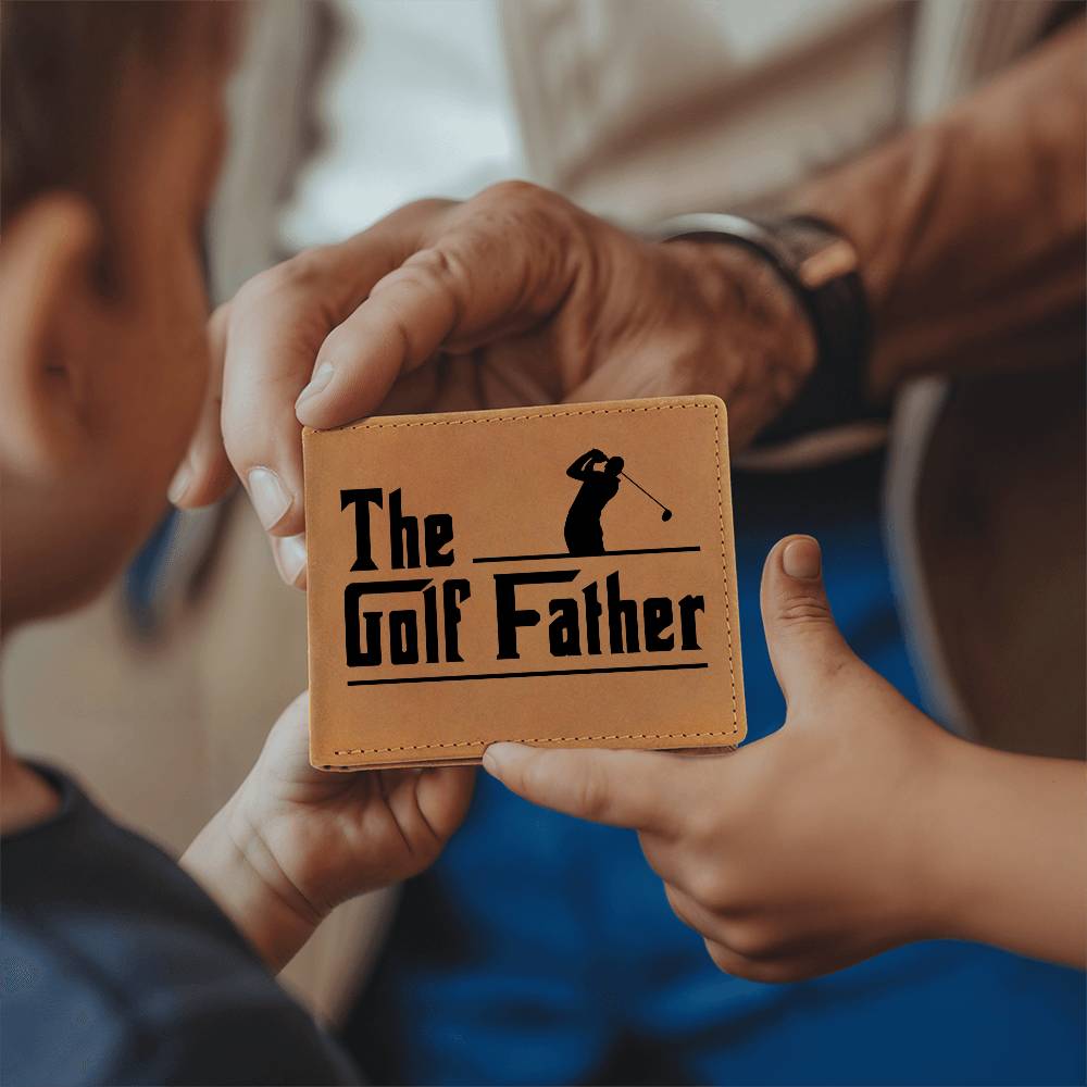 The Golf Father Leather Wallet – Full Grain Cowhide Bifold – Funny Golf Gift for Dad, Grandpa, or Husband