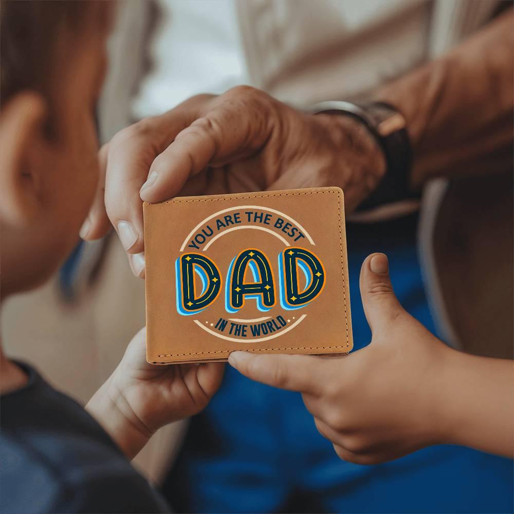 Gift for Dad - Best Dad in the World Genuine Cowhide Leather Wallet - Mallard Moon Gift Shop