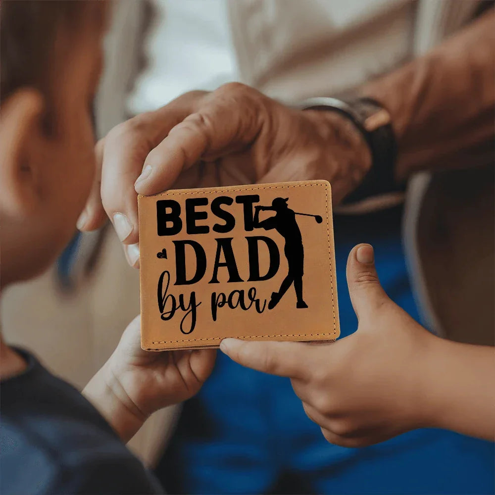 Best Dad by Par – Funny Golf Wallet for Dad – Full Grain Leather Bifold Wallet Gift with Gift Box