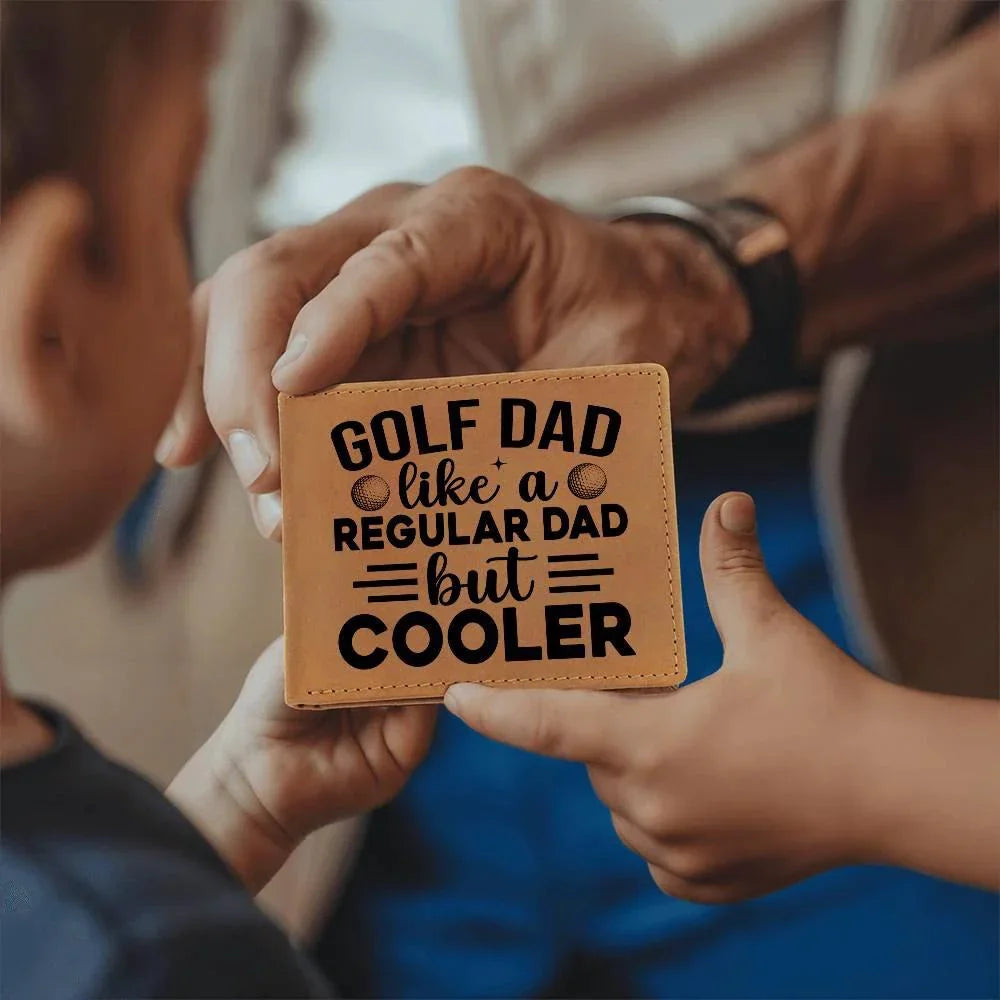 Golf Dad Leather Wallet – "Like a Regular Dad But Cooler" – Funny Full Grain Cowhide Wallet Gift for Golfer's Father
