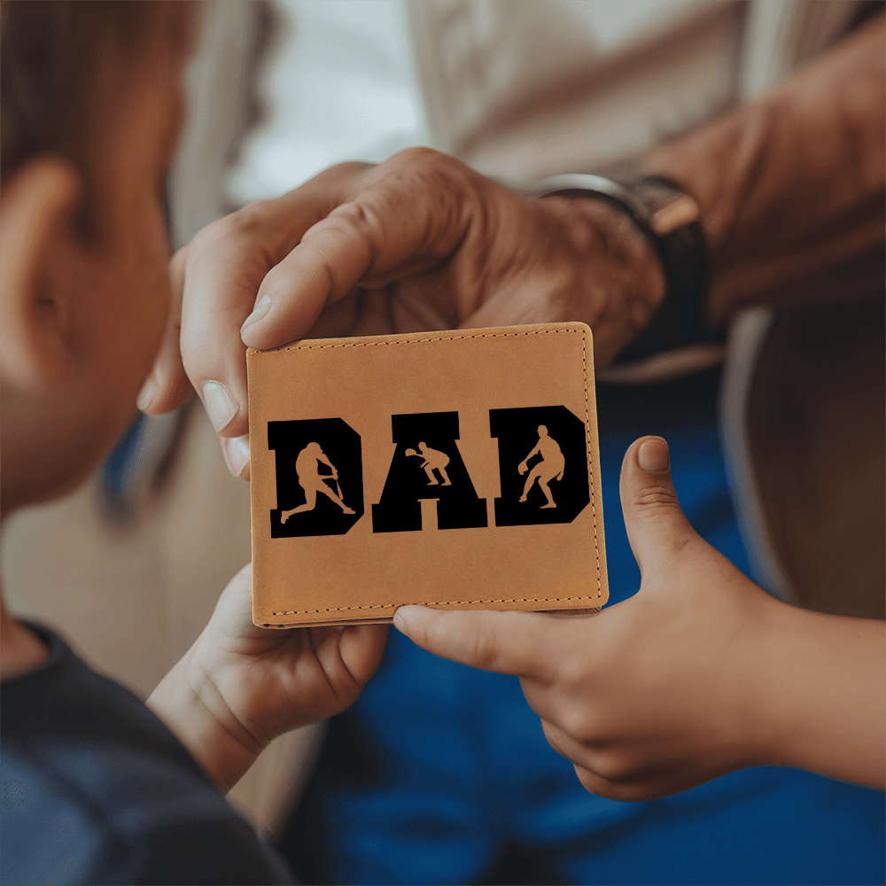 Baseball Silhouette Dad Wallet – Full Grain Cowhide Leather Bifold – Sports Gift for Father's Day or Baseball Coach - Mallard Moon Gift Shop