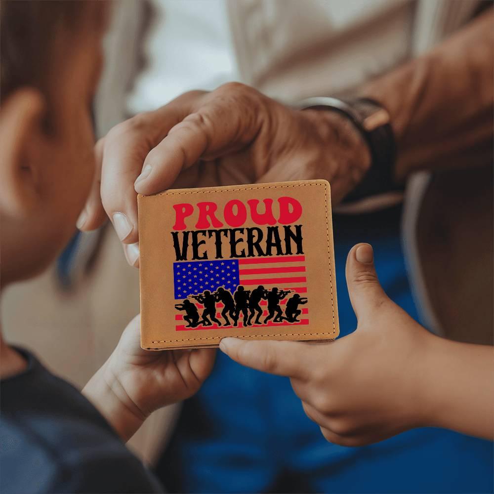 Proud Veteran Genuine Cowhide Leather Wallet - Mallard Moon Gift Shop