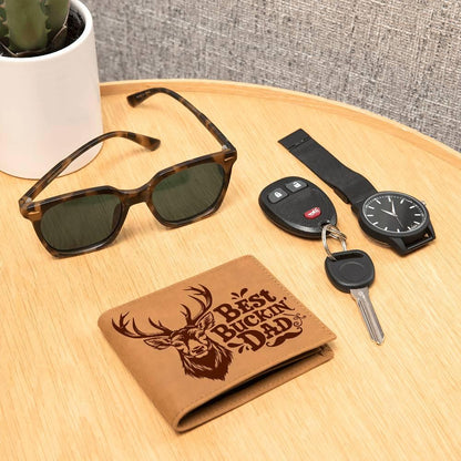 Best Buckin' Dad Genuine Cowhide Leather Wallet - Mallard Moon Gift Shop