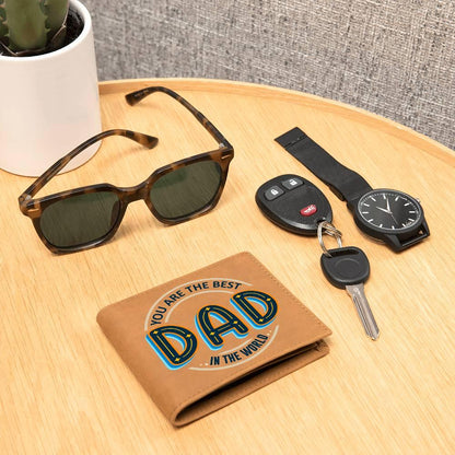 Gift for Dad - Best Dad in the World Genuine Cowhide Leather Wallet - Mallard Moon Gift Shop
