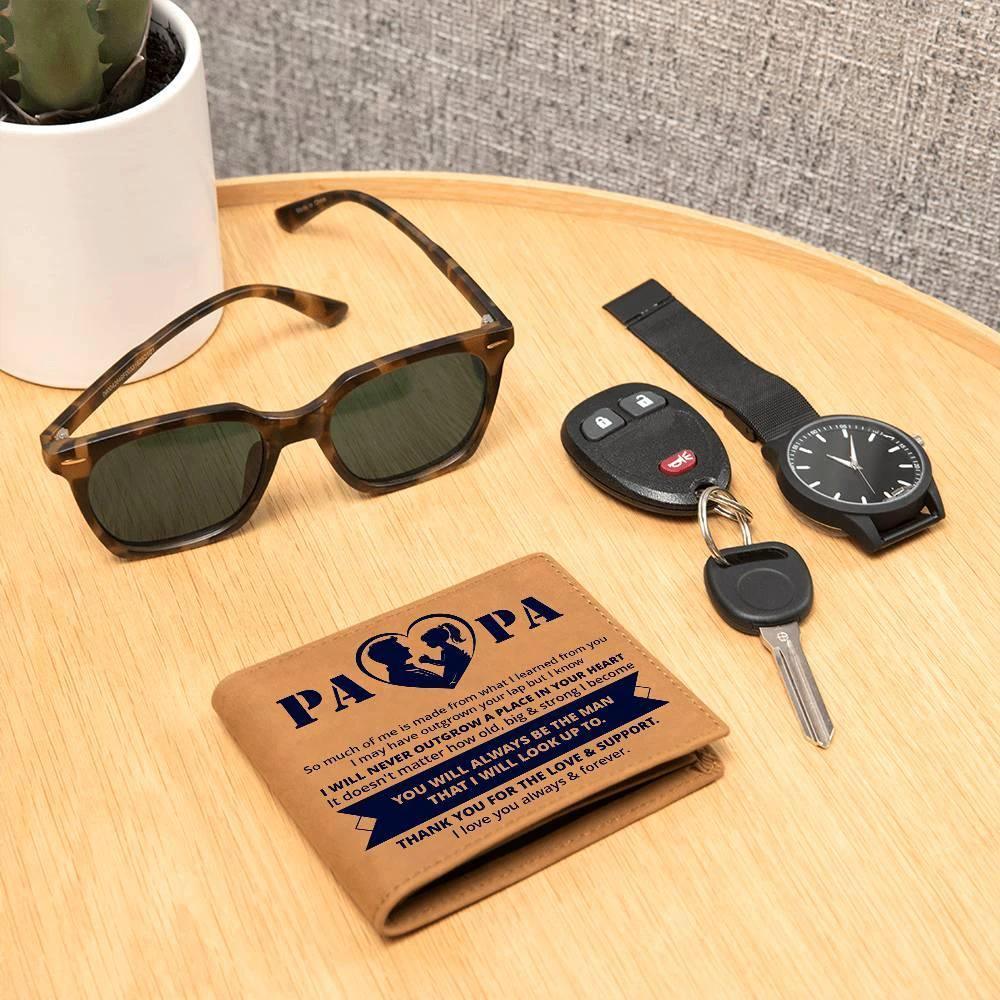 Gift for Papa - Never Outgrow Your Heart Genuine Cowhide Leather Wallet