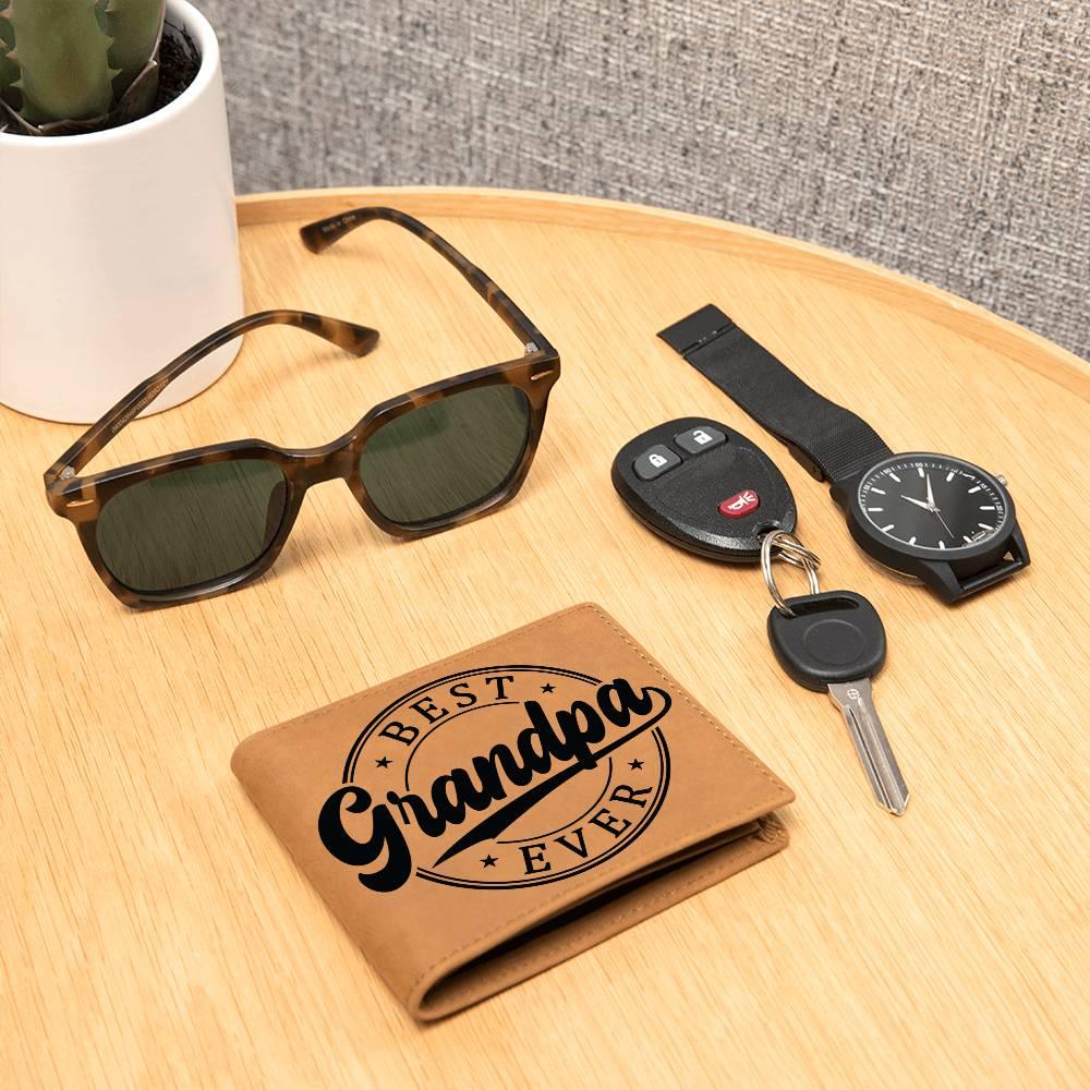 Grandfather Gift - Best Grandpa Ever Genuine Cowhide Leather Wallet - Mallard Moon Gift Shop