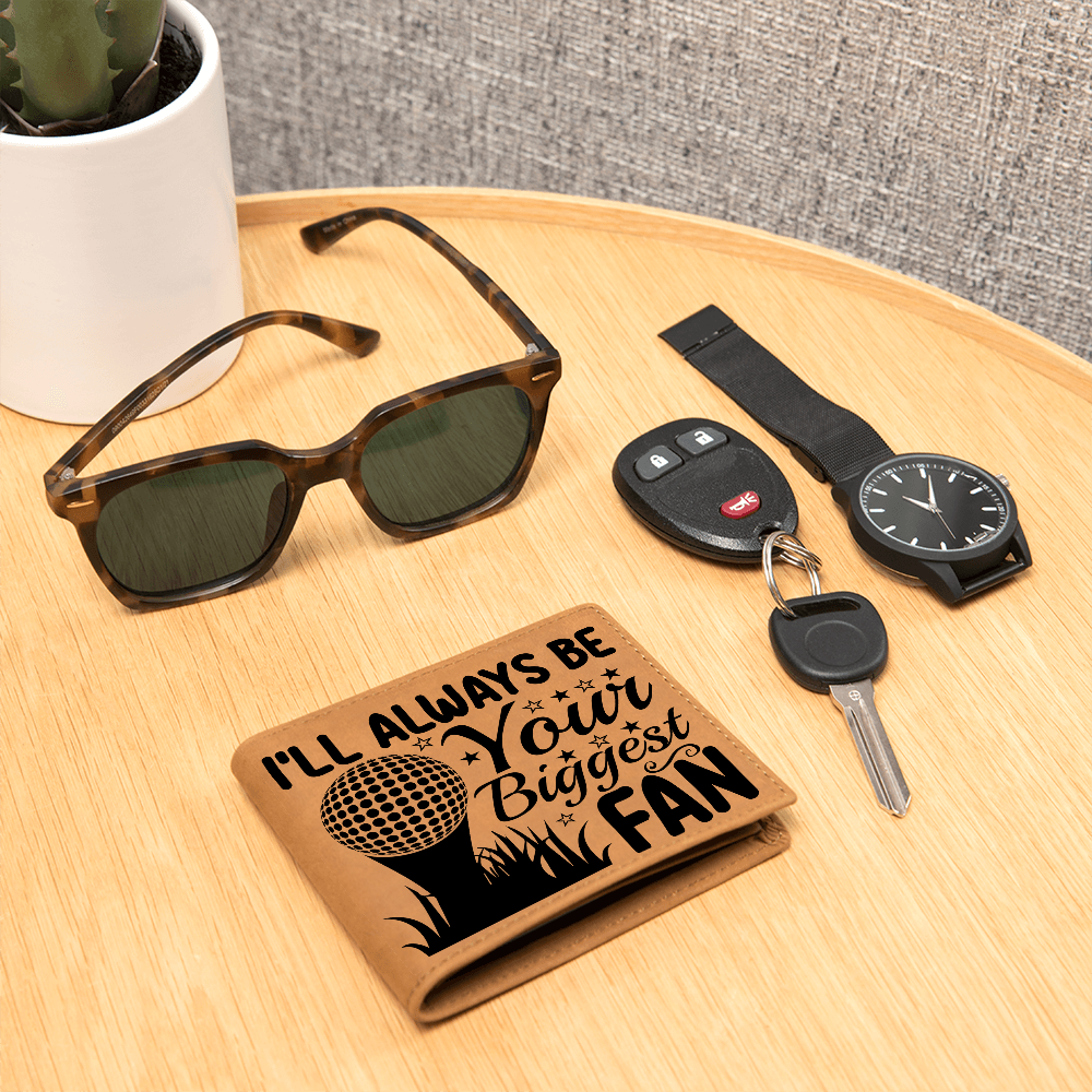 I'll Always Be Your Biggest Fan Golf Wallet – Full Grain Leather Bifold Wallet – Heartfelt Gift for Dad, Coach, or Husband