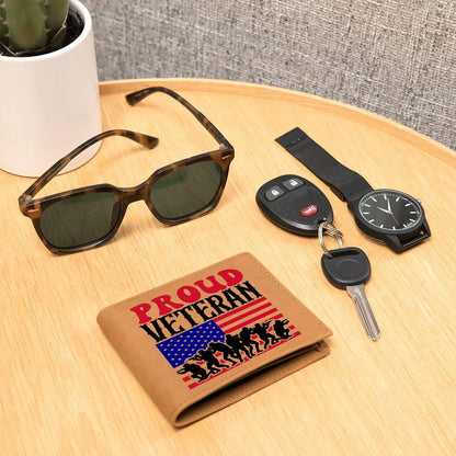 Proud Veteran Genuine Cowhide Leather Wallet - Mallard Moon Gift Shop