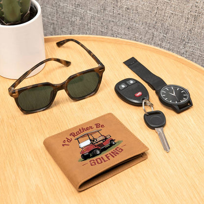 I'd Rather Be Golfing Leather Wallet – Funny Full Grain Cowhide Bifold – Golf Cart Design Gift for Dad or Grandpa - Mallard Moon Gift Shop