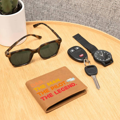 Dad The Man The Pilot The Legend Leather Wallet - Mallard Moon Gift Shop