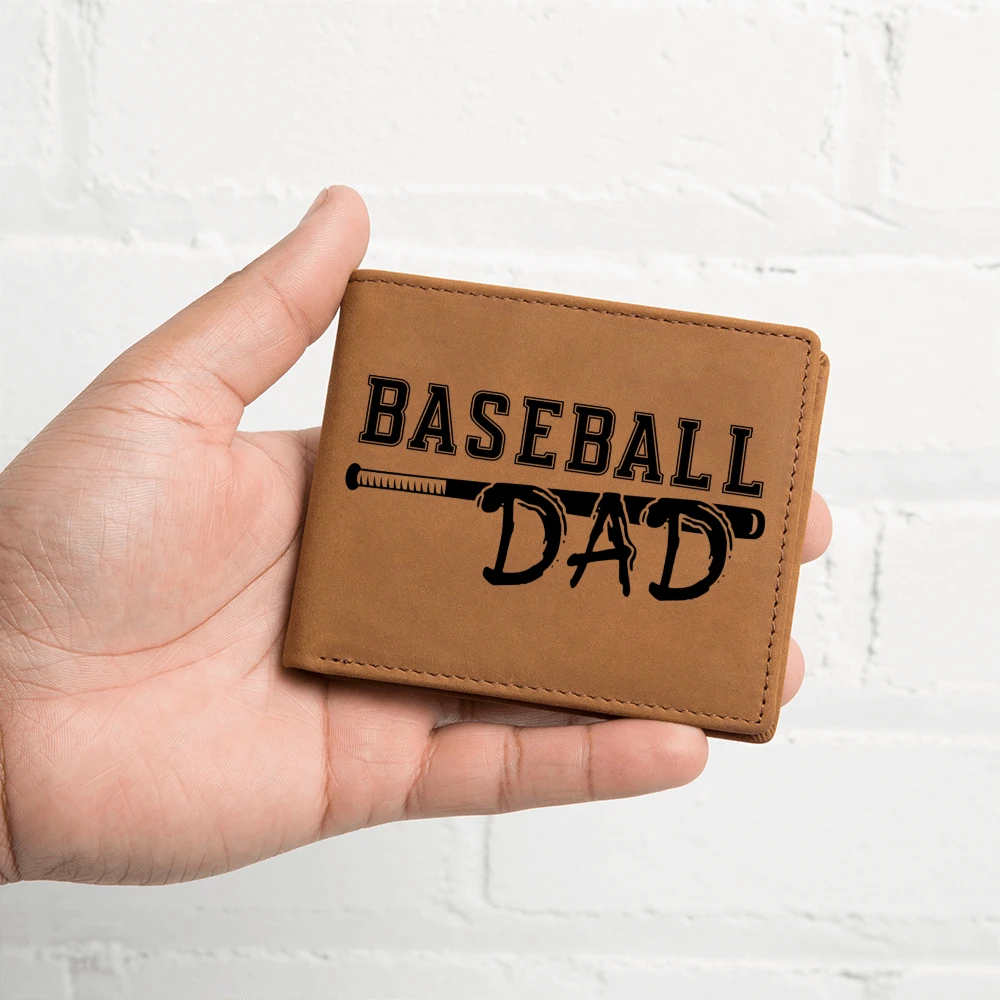 Baseball Dad Leather Wallet – Full Grain Cowhide Bifold – Gift for Sports-Loving Father, Coach, or Grandpa