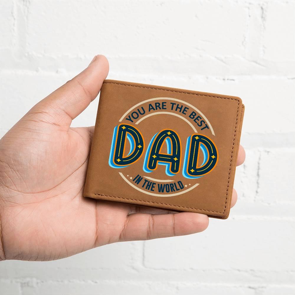 Gift for Dad - Best Dad in the World Genuine Cowhide Leather Wallet - Mallard Moon Gift Shop