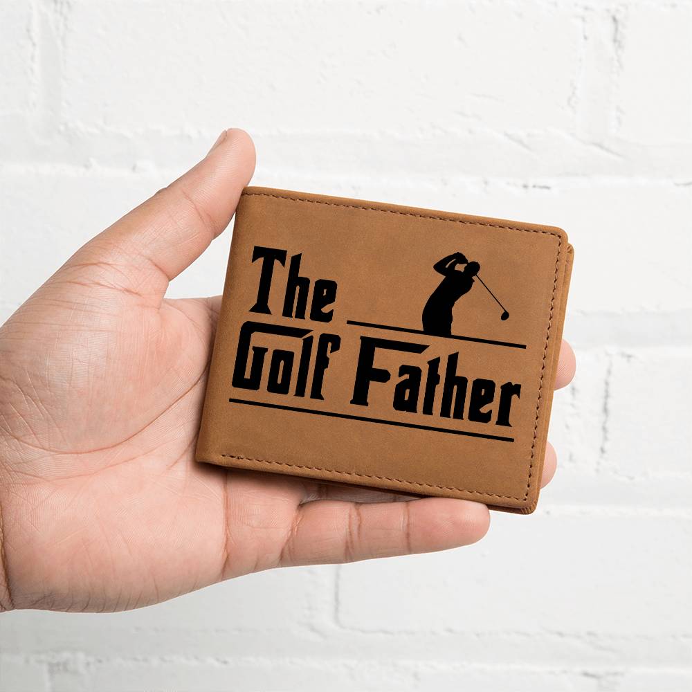 The Golf Father Leather Wallet – Full Grain Cowhide Bifold – Funny Golf Gift for Dad, Grandpa, or Husband