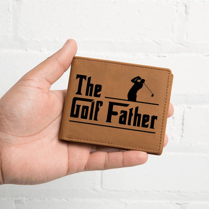 The Golf Father Leather Wallet – Full Grain Cowhide Bifold – Funny Golf Gift for Dad, Grandpa, or Husband