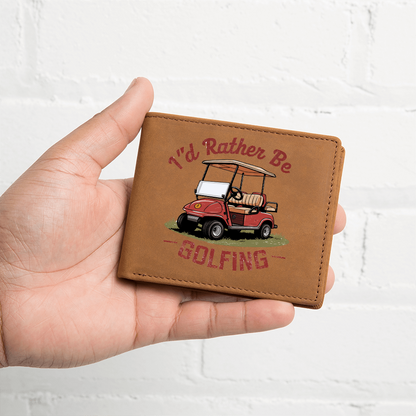 I'd Rather Be Golfing Leather Wallet – Funny Full Grain Cowhide Bifold – Golf Cart Design Gift for Dad or Grandpa - Mallard Moon Gift Shop