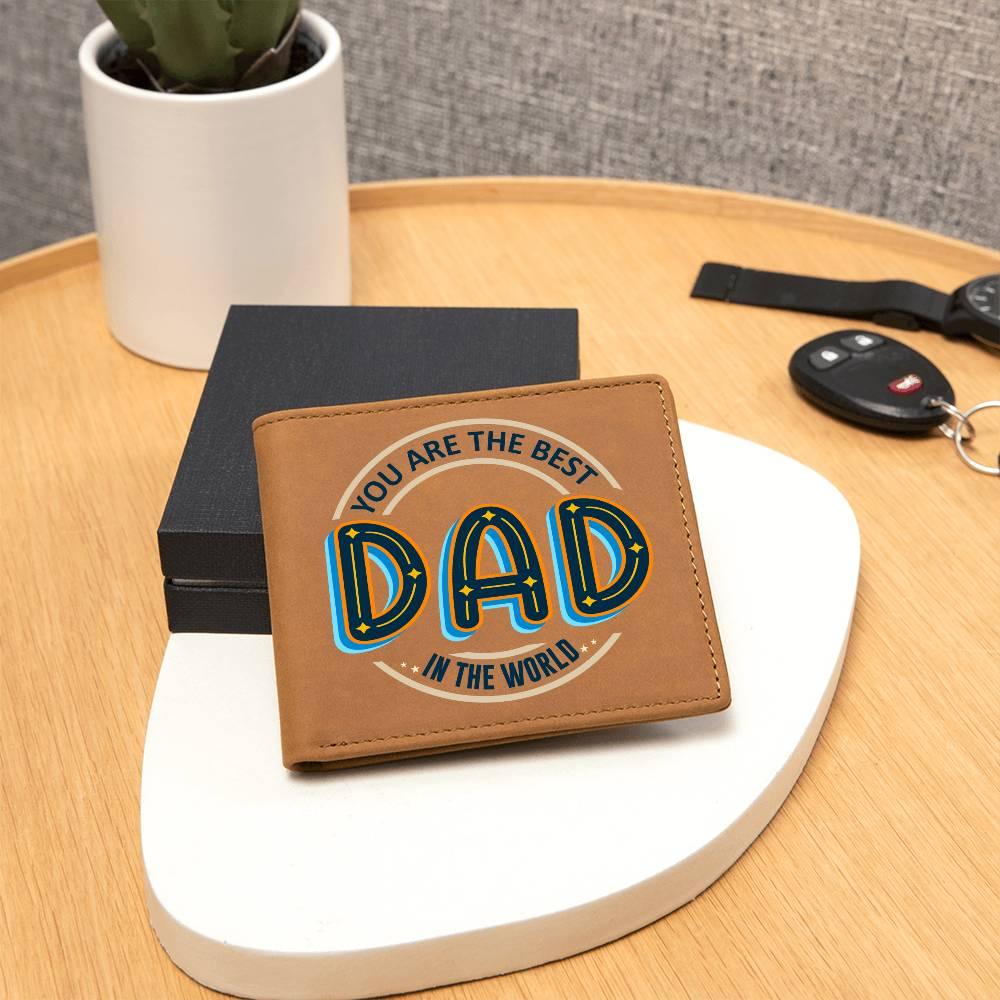Gift for Dad - Best Dad in the World Genuine Cowhide Leather Wallet - Mallard Moon Gift Shop