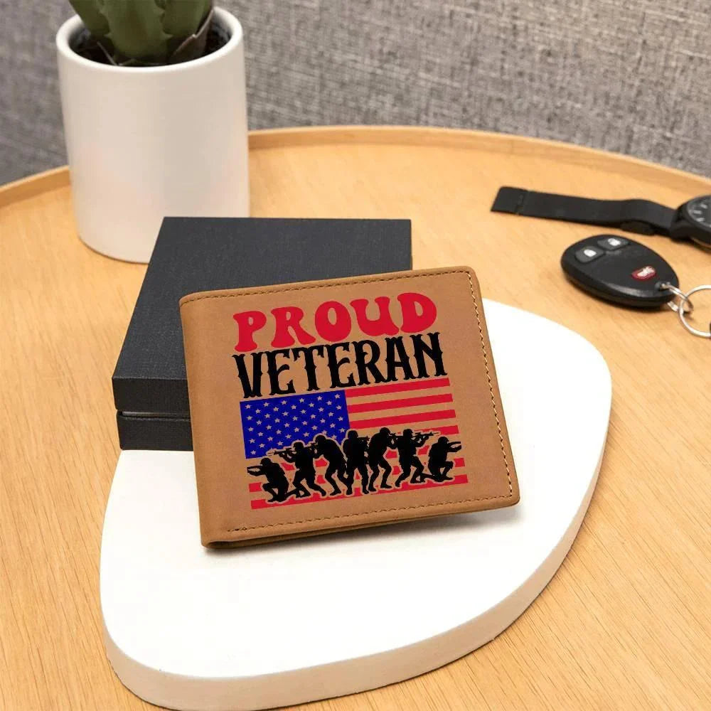 Proud Veteran Genuine Cowhide Leather Wallet