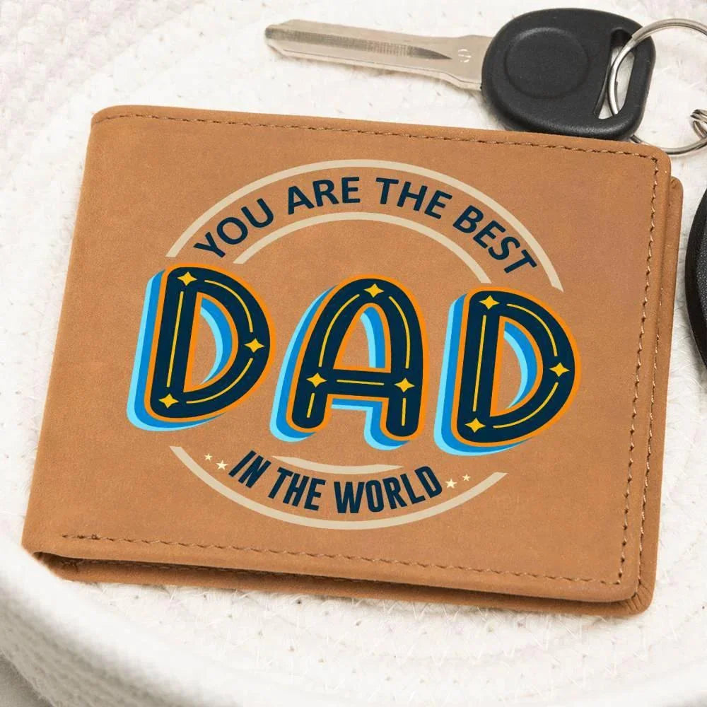 Gift for Dad - Best Dad in the World Genuine Cowhide Leather Wallet