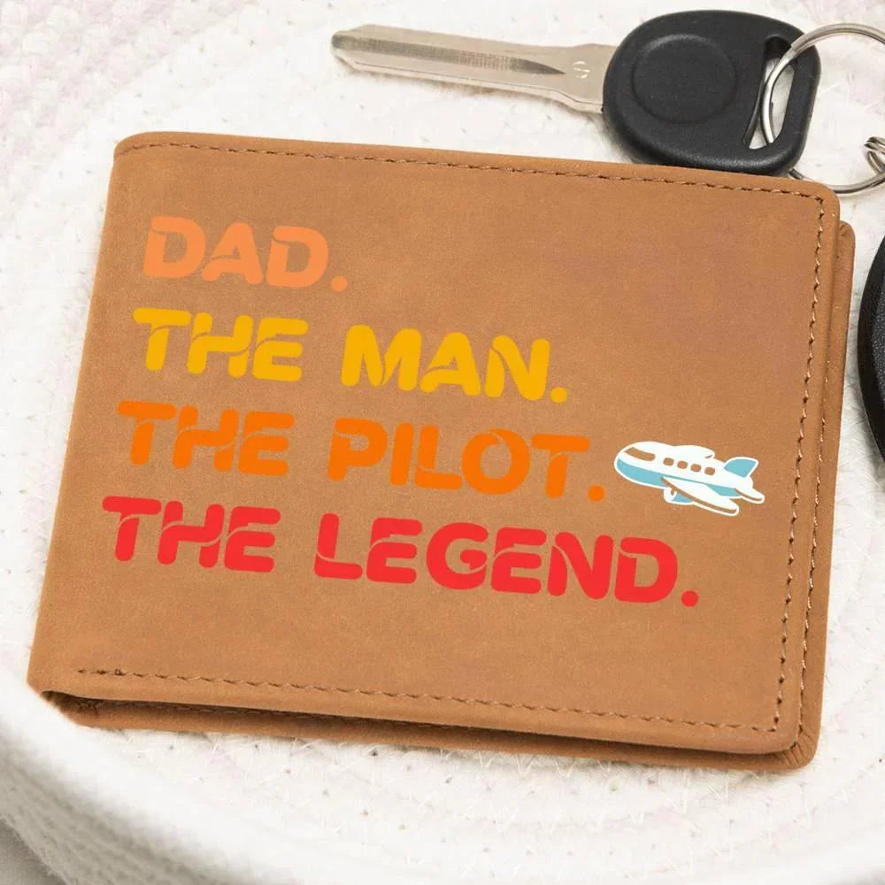 Dad The Man The Pilot The Legend Leather Wallet