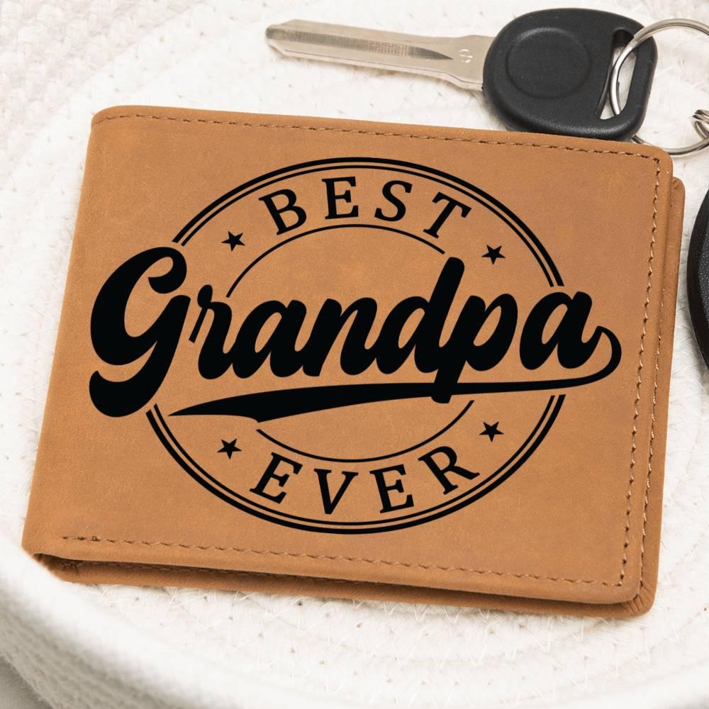 Grandfather Gift - Best Grandpa Ever Genuine Cowhide Leather Wallet - Mallard Moon Gift Shop