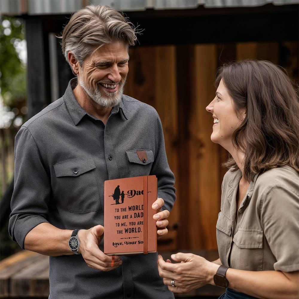 Dad Gift from Son - You are The World - Graphic Leather Journal - Mallard Moon Gift Shop