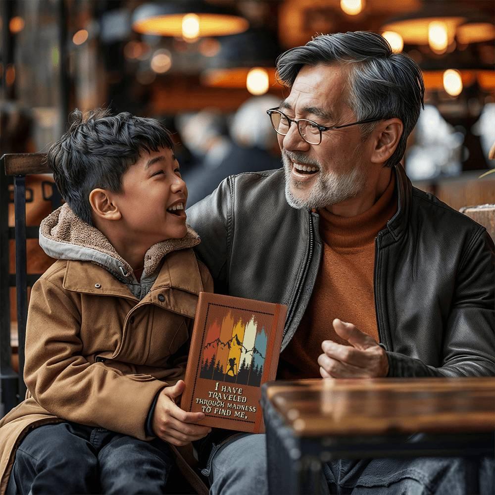 Gift for Dad - I Have Traveled Through Madness to Find Me -Leather Journal - Mallard Moon Gift Shop