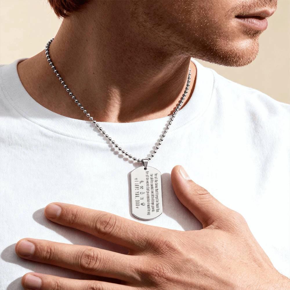 To My Firefighter Dad Engraved Dog Tag Necklace