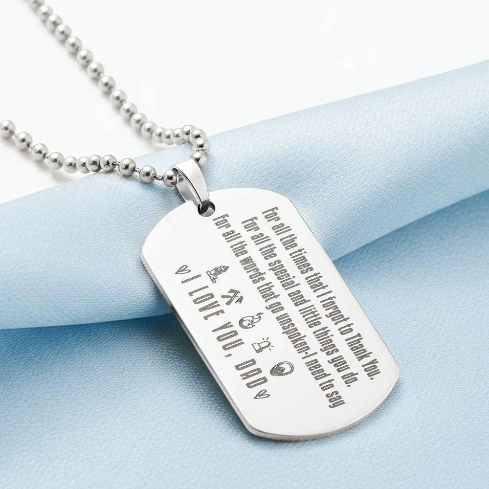 To My Firefighter Dad Engraved Dog Tag Necklace