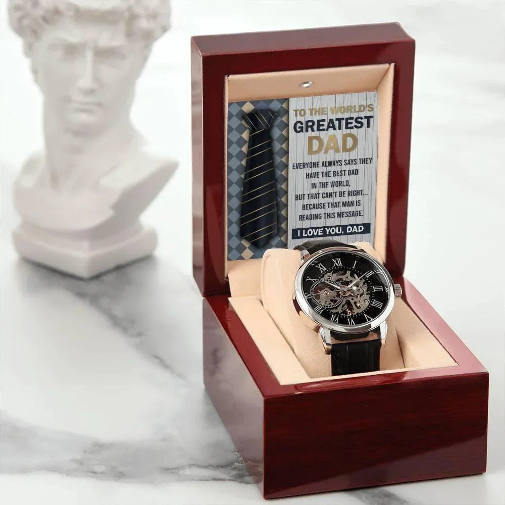 Dad Gift - To the World's Greatest Dad Men's Openwork Watch with Gift Box