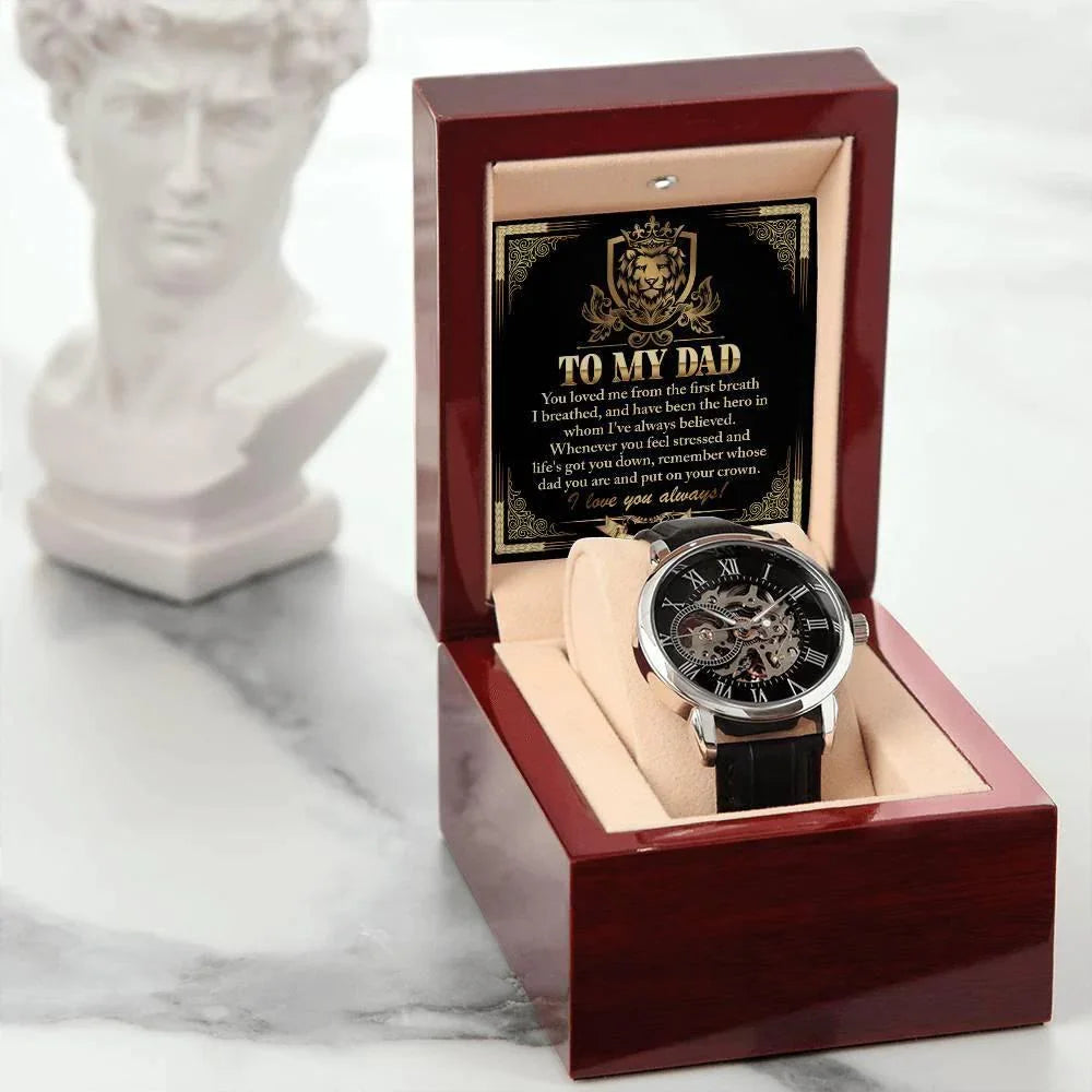 Dad Gift -Put On Your Crown Men's Openwork Watch with Gift Box