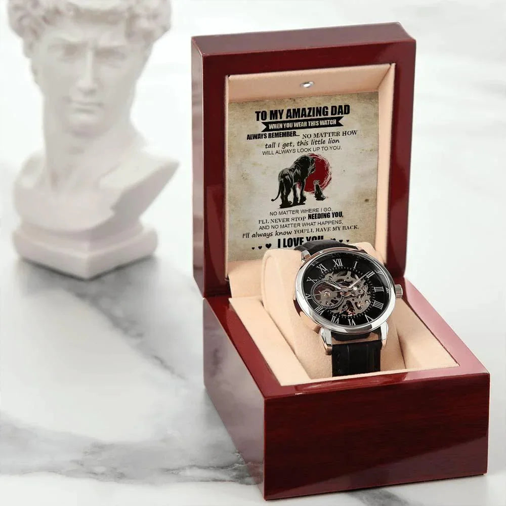 Dad Gift - This Little Lion Will Always Look Up to You Men's Openwork Watch with Gift Box