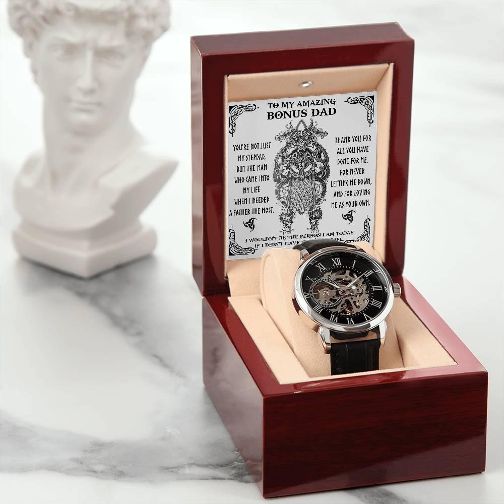To My Amazing Bonus Dad You are not Just My Stepdad Men's Openwork Watch - Mallard Moon Gift Shop