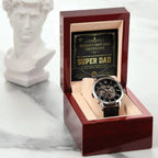 Dad Gift -Super Dad Certificate Men's Openwork Watch with Gift Box