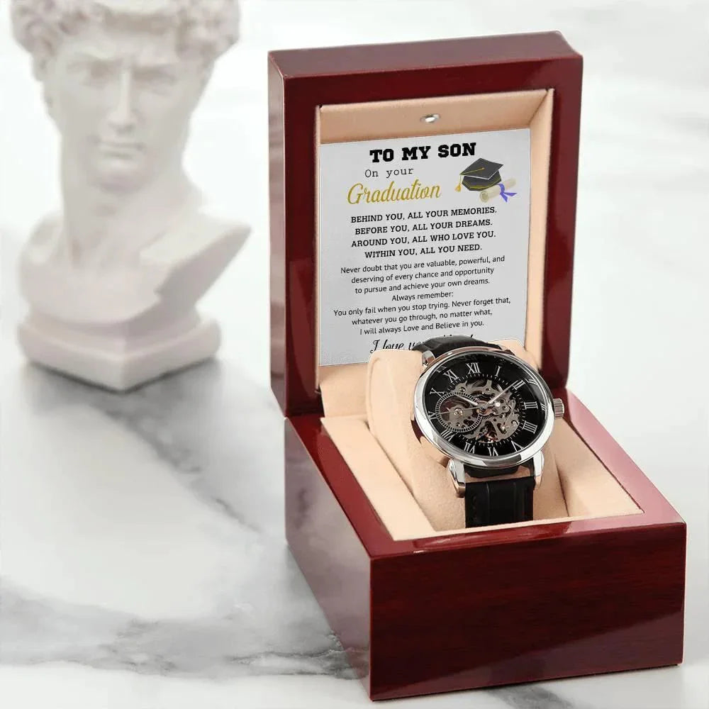 Graduation Gift for Son Personalized Openwork Watch I Will Always Love and Believe in You