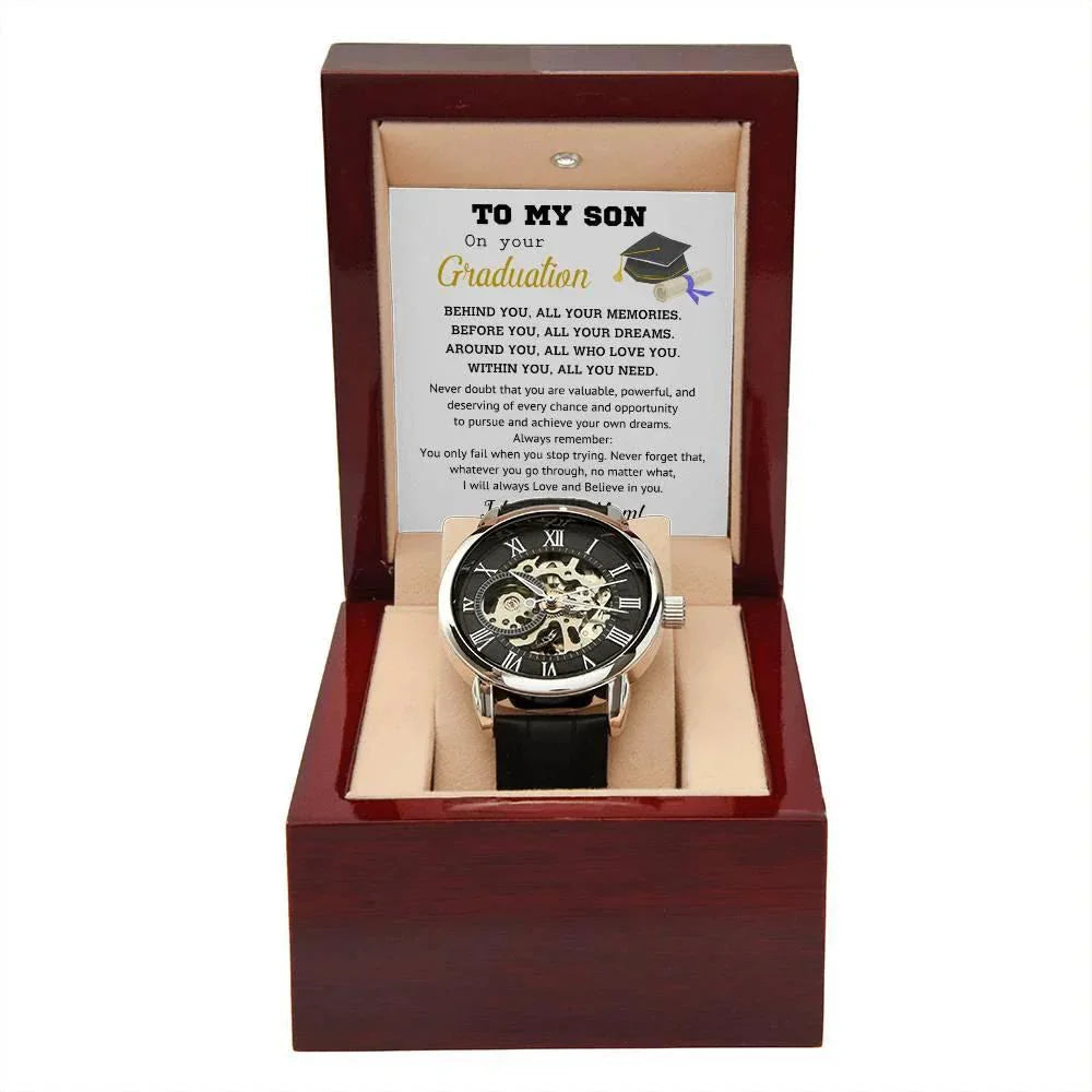 Graduation Gift for Son Personalized Openwork Watch I Will Always Love and Believe in You