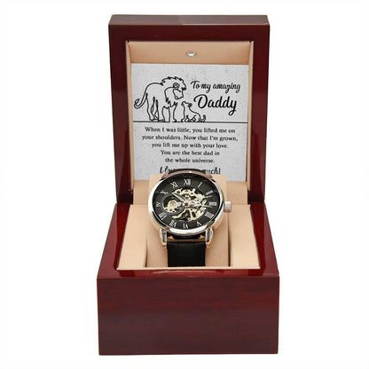Dad Gift -You Lift My Up With Love Lion and Cub Men's Openwork Watch with Gift Box - Mallard Moon Gift Shop