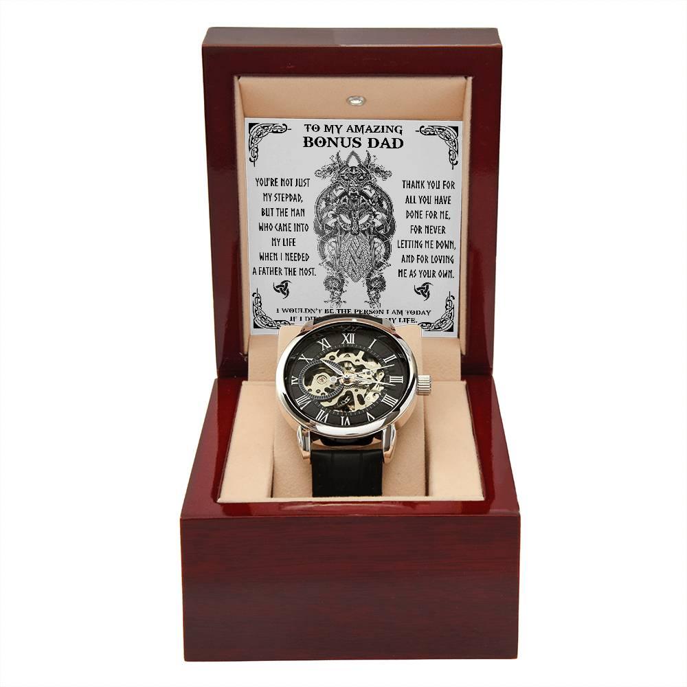 To My Amazing Bonus Dad You are not Just My Stepdad Men's Openwork Watch - Mallard Moon Gift Shop