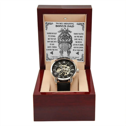 To My Amazing Bonus Dad You are not Just My Stepdad Men's Openwork Watch - Mallard Moon Gift Shop