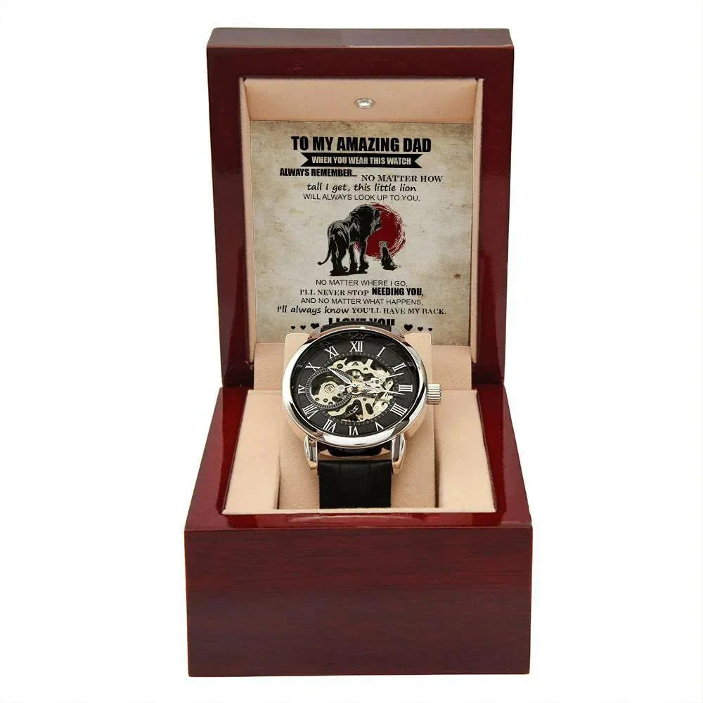 Dad Gift - This Little Lion Will Always Look Up to You Men's Openwork Watch with Gift Box
