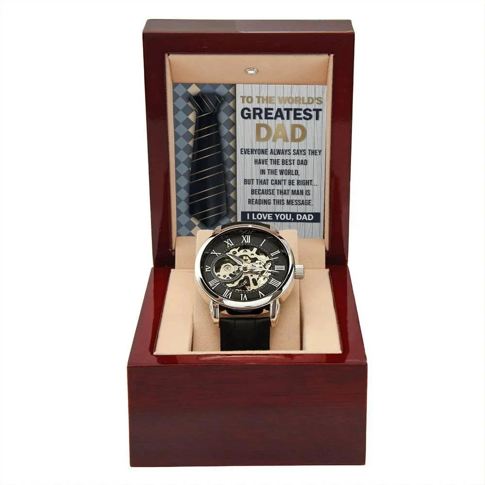 Dad Gift - To the World's Greatest Dad Men's Openwork Watch with Gift Box
