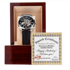 Certified Old Fart Birthday Watch – Men's Openwork Watch with Leather Band | Gag Gift for Dad, Grandpa, Husband or Friend