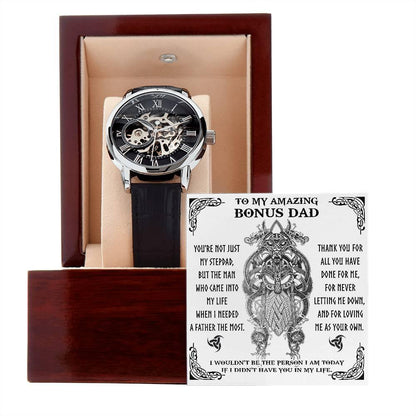 To My Amazing Bonus Dad You are not Just My Stepdad Men's Openwork Watch - Mallard Moon Gift Shop