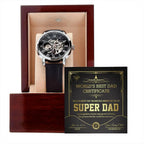 Dad Gift -Super Dad Certificate Men's Openwork Watch with Gift Box