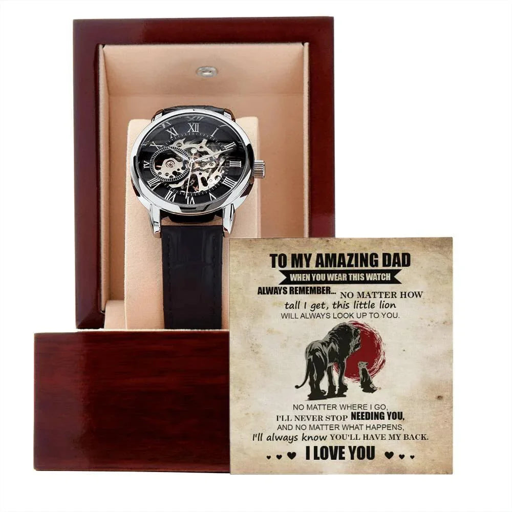 Dad Gift - This Little Lion Will Always Look Up to You Men's Openwork Watch with Gift Box